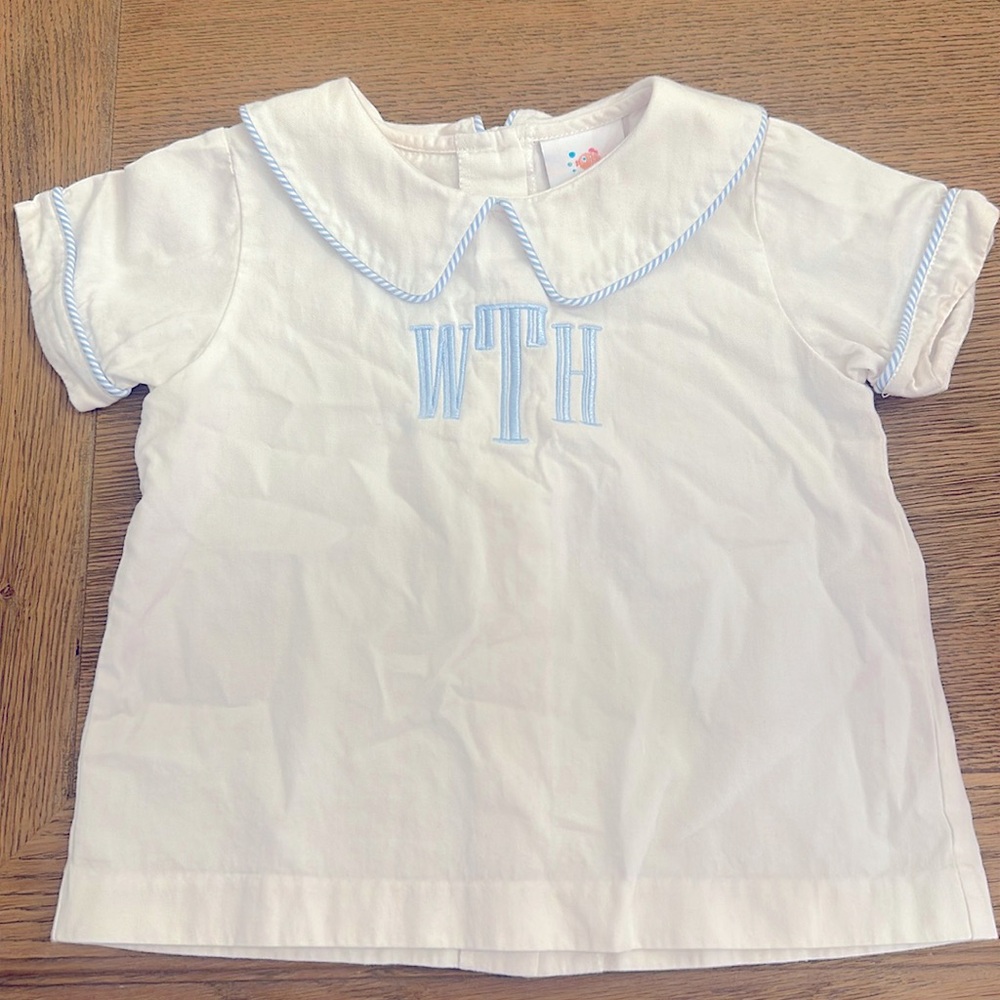 GUC - Short Sleeve Button Back Shirt - Monogram “”WHT” - 3T